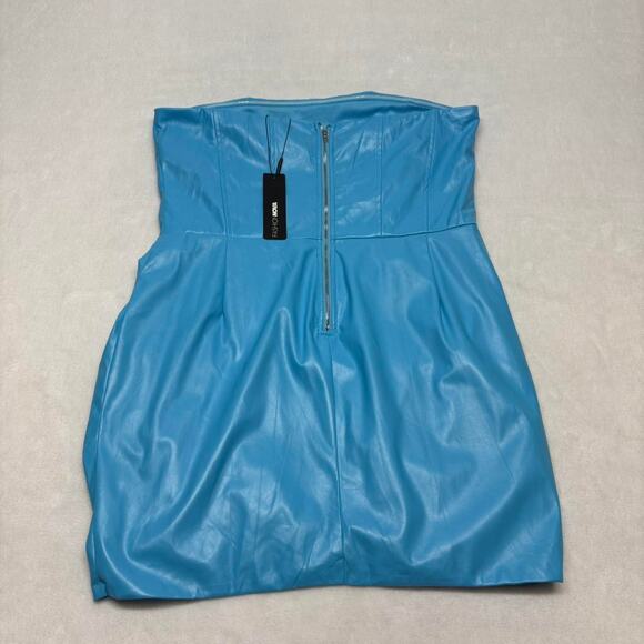 Fashion Nova Strapless Faux Leather Ruched Bodycon Mini Dress Blue Size 1X 14/16 - Picture 4 of 9